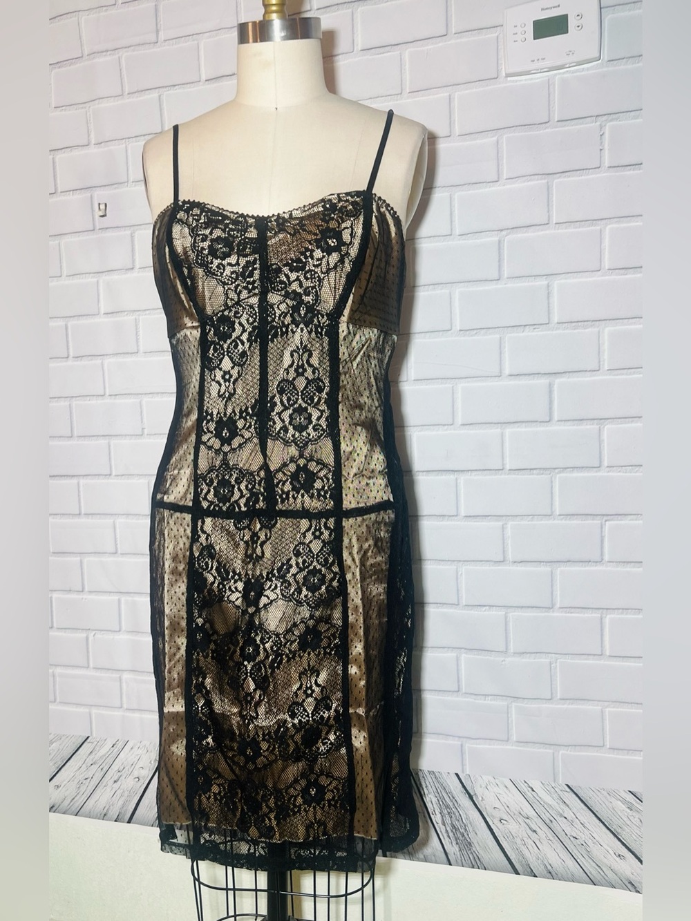 Black Lace Overlay Slip Dress